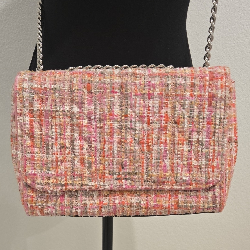 KATE SPADE Chic Pink Tweed Chain Shoulder Bag